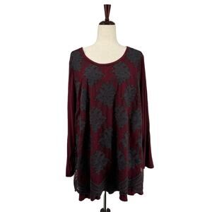 LOGO Lavish Lace Overlay Scoop Neck Top Tunic 2X Maroon A345571 Lori Goldstein
